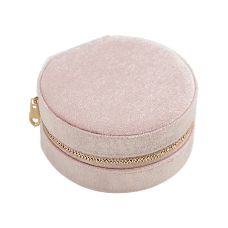 Round Shape Velvet Flocking Fabric Small Cute Travel Jewelry Box